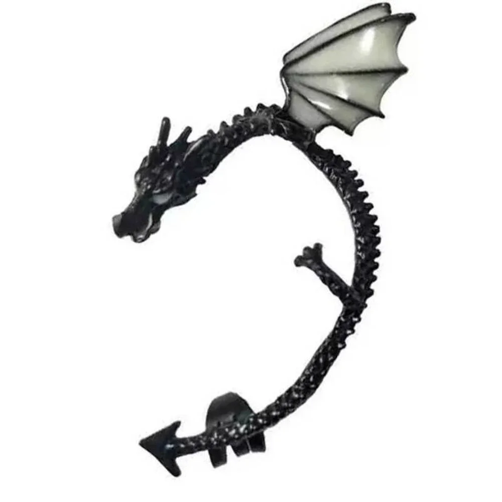 Single Left Ear Black Dragon Wrap Cuff Earring